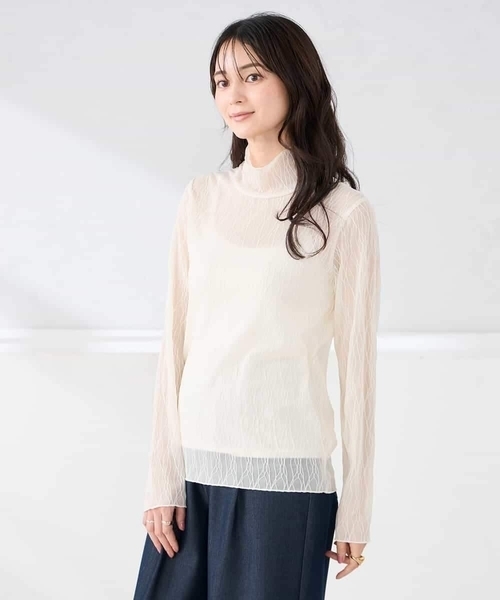 a.v.v(アーヴェヴェ)の「シアーウェーブハイネックカットソー(Tシャツ/カットソー・レディース・アイボリー/チャコールグレー/グレー・36/38/40)」の5枚目の写真