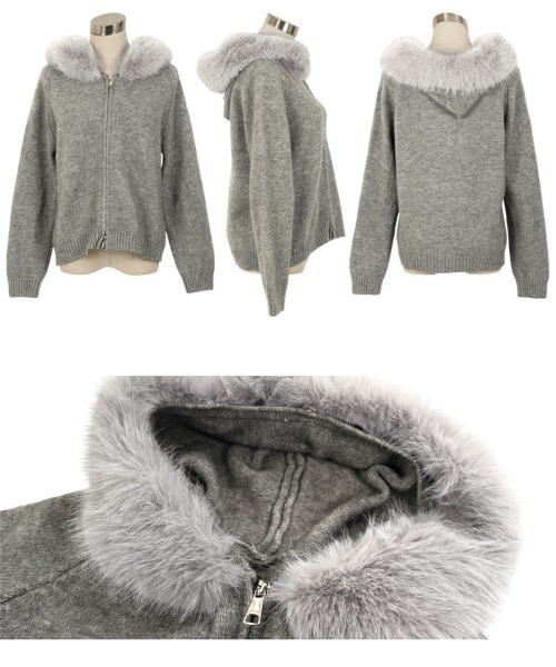 KOBE LETTUCE（コウベレタス）の「取り外しファー付きニットパーカー（パーカー・レディース・ブラック/グレー/アイボリー・M）」の8枚目の写真