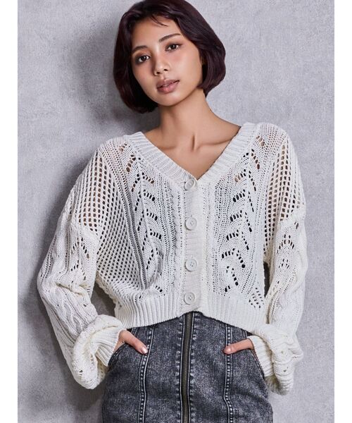 GYDA（ジェイダ）の「2WAYメッシュブリーチニットトップス（ニット/セーター・レディース・オフホワイト/ブラック/ネイビー/オレンジ/ピンク・FREE）」の2枚目の写真