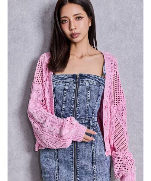 GYDA（ジェイダ）の「2WAYメッシュブリーチニットトップス（ニット/セーター・レディース・オフホワイト/ブラック/ネイビー/オレンジ/ピンク・FREE）」の4枚目の写真