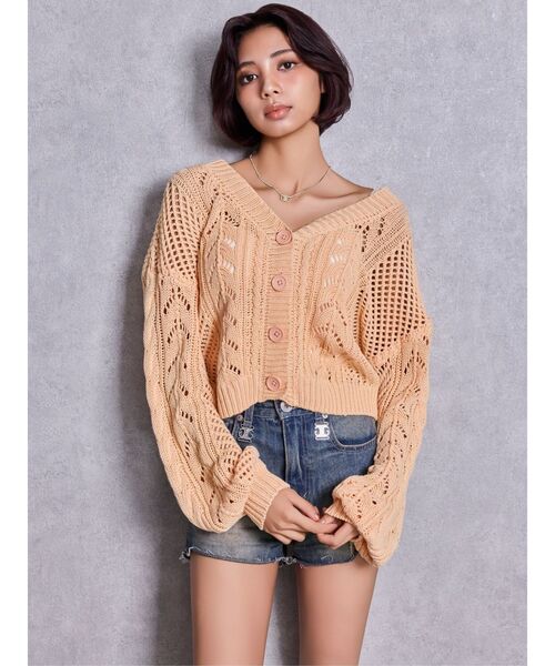 GYDA（ジェイダ）の「2WAYメッシュブリーチニットトップス（ニット/セーター・レディース・オフホワイト/ブラック/ネイビー/オレンジ/ピンク・FREE）」の7枚目の写真