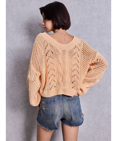 GYDA（ジェイダ）の「2WAYメッシュブリーチニットトップス（ニット/セーター・レディース・オフホワイト/ブラック/ネイビー/オレンジ/ピンク・FREE）」の8枚目の写真