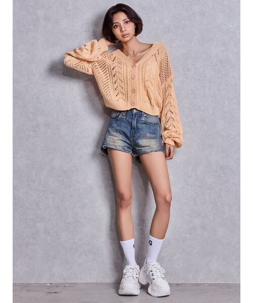 GYDA（ジェイダ）の「2WAYメッシュブリーチニットトップス（ニット/セーター・レディース・オフホワイト/ブラック/ネイビー/オレンジ/ピンク・FREE）」の9枚目の写真