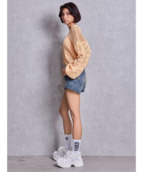 GYDA（ジェイダ）の「2WAYメッシュブリーチニットトップス（ニット/セーター・レディース・オフホワイト/ブラック/ネイビー/オレンジ/ピンク・FREE）」の10枚目の写真