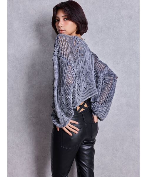 GYDA（ジェイダ）の「2WAYメッシュブリーチニットトップス（ニット/セーター・レディース・オフホワイト/ブラック/ネイビー/オレンジ/ピンク・FREE）」の14枚目の写真