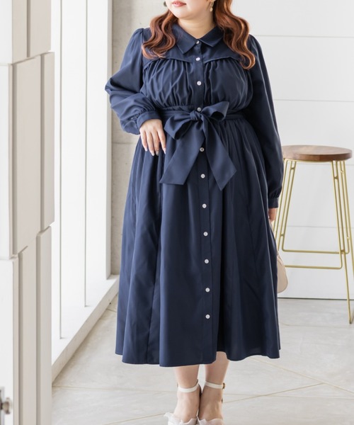 CLETTE(クレット)の「CLETTEオリジナルビスチェ風切替シャツワンピース(ワンピース・レディース・ホワイト系その他/ネイビー/ネイビー系/ブルー・3L/LL/4L)」の9枚目の写真
