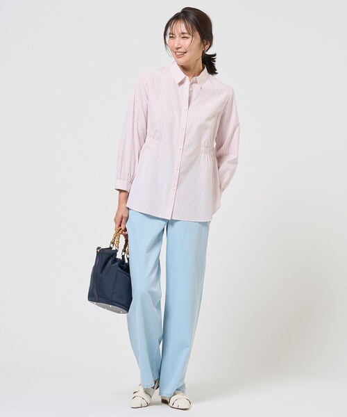 J.PRESS(ジェイプレス)の「コットンリネン 7oz デニム セミワイド パンツ(その他パンツ・レディース・ダルブルー系/スカイブルー系・T15/T13/T17)」の3枚目の写真