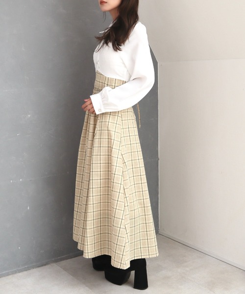 CECIL McBEE(セシルマクビー)の「シャツxチェックコルセットドッキングワンピース(ワンピース・レディース・ベージュ/モカ/ブラック・MEDIUM)」の5枚目の写真
