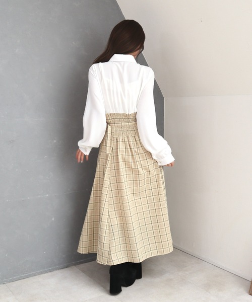 CECIL McBEE(セシルマクビー)の「シャツxチェックコルセットドッキングワンピース(ワンピース・レディース・ベージュ/モカ/ブラック・MEDIUM)」の6枚目の写真