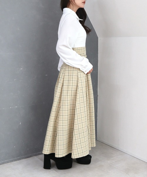 CECIL McBEE(セシルマクビー)の「シャツxチェックコルセットドッキングワンピース(ワンピース・レディース・ベージュ/モカ/ブラック・MEDIUM)」の7枚目の写真
