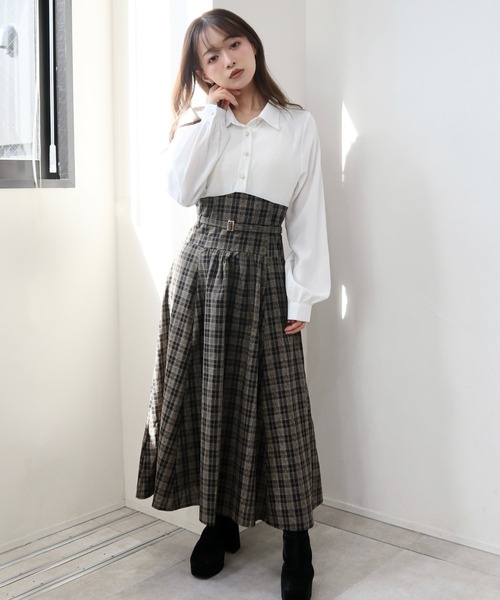 CECIL McBEE(セシルマクビー)の「シャツxチェックコルセットドッキングワンピース(ワンピース・レディース・ベージュ/モカ/ブラック・MEDIUM)」の15枚目の写真