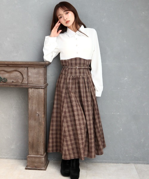 CECIL McBEE(セシルマクビー)の「シャツxチェックコルセットドッキングワンピース(ワンピース・レディース・ベージュ/モカ/ブラック・MEDIUM)」の19枚目の写真