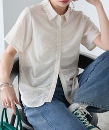 リネンブレンドギャザー半袖シャツ
