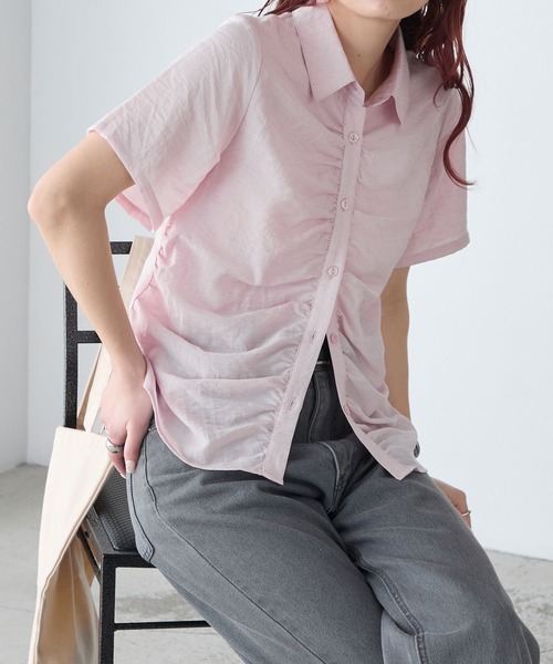 BONLECILL(ボンルシール)の「リネンブレンドギャザー半袖シャツ(シャツ/ブラウス・レディース・チャコールグレー/アイボリー/ブルー/ピンク/ベージュ・FREE)」の21枚目の写真