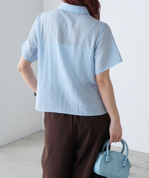 BONLECILL(ボンルシール)の「リネンブレンドギャザー半袖シャツ(シャツ/ブラウス・レディース・チャコールグレー/アイボリー/ブルー/ピンク/ベージュ・FREE)」の10枚目の写真