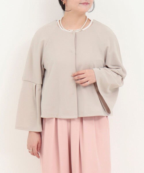 NOLLEY’S（ノーリーズ）の「カットジョーゼットノーカラーブルゾン（ブルゾン・レディース・ベージュ/ブラック・38）」の10枚目の写真