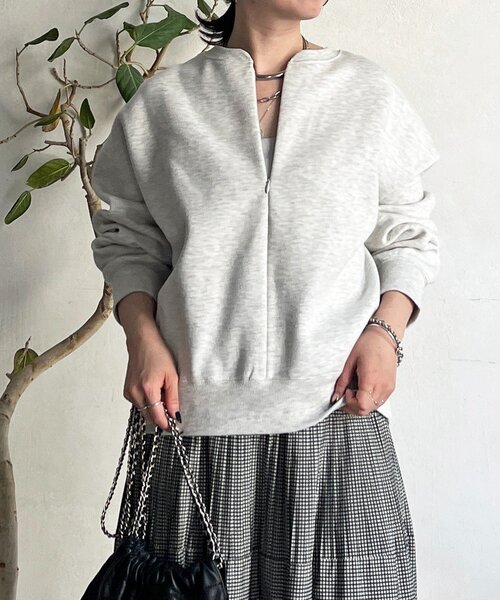 un dix cors（アンディコール）の「ハーフジッププルオーバー（Tシャツ/カットソー・レディース・ネイビー/ライトベージュ・FREE）」の4枚目の写真