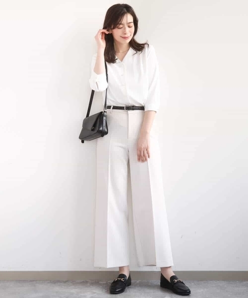 OFUON le MK(オフオンルエムケー)の「サテンジョーゼットVネックブラウス/接触冷感/UVカット/洗える/WEB限定サイズあり(シャツ/ブラウス・レディース・ホワイト/ピンク/ネイビー・40/38/36)」の11枚目の写真