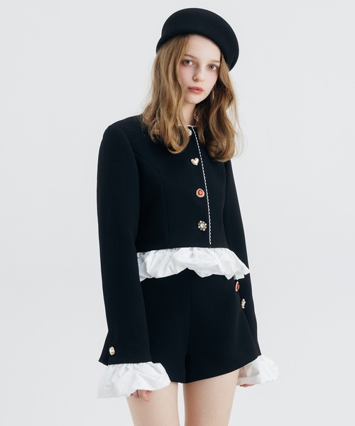 EIMY ISTOIRE（エイミーイストワール）の「HEART JACKET（ノーカラージャケット・レディース・ブラック/ライトベージュ/オフホワイト/ベージュ・F）」の5枚目の写真