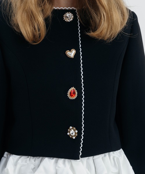 EIMY ISTOIRE（エイミーイストワール）の「HEART JACKET（ノーカラージャケット・レディース・ブラック/ライトベージュ/オフホワイト/ベージュ・F）」の8枚目の写真