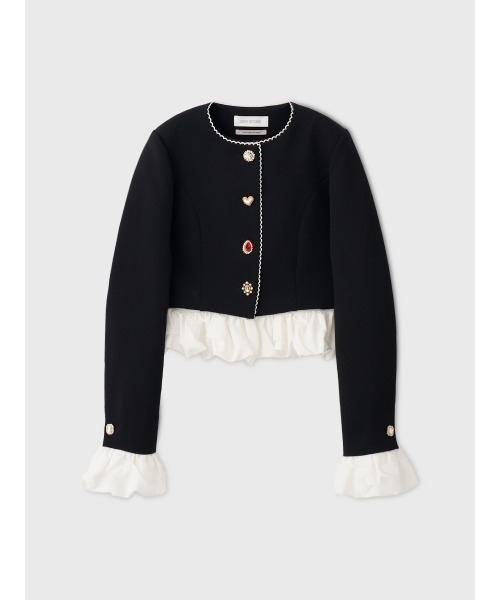 EIMY ISTOIRE（エイミーイストワール）の「HEART JACKET（ノーカラージャケット・レディース・ブラック/ライトベージュ/オフホワイト/ベージュ・F）」の13枚目の写真