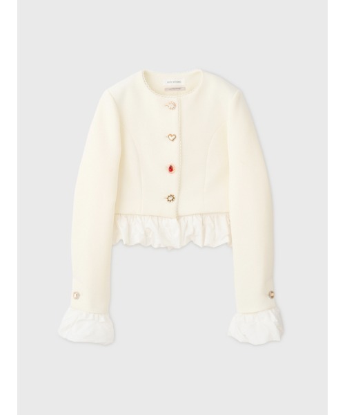 EIMY ISTOIRE（エイミーイストワール）の「HEART JACKET（ノーカラージャケット・レディース・ブラック/ライトベージュ/オフホワイト/ベージュ・F）」の14枚目の写真