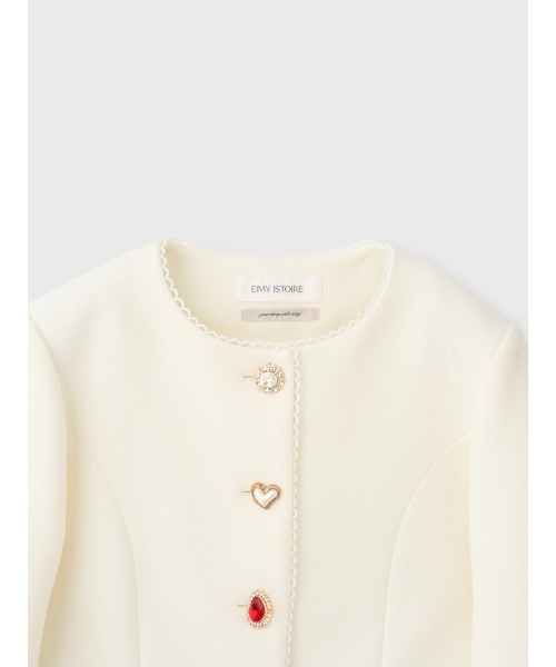 EIMY ISTOIRE（エイミーイストワール）の「HEART JACKET（ノーカラージャケット・レディース・ブラック/ライトベージュ/オフホワイト/ベージュ・F）」の16枚目の写真