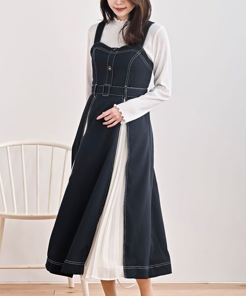 rps（アールピーエス）の「シフォンプリーツ切替ジャンスカ（ジャンパースカート・レディース・ネイビー/ブラック/ブルー・フリー）」の3枚目の写真