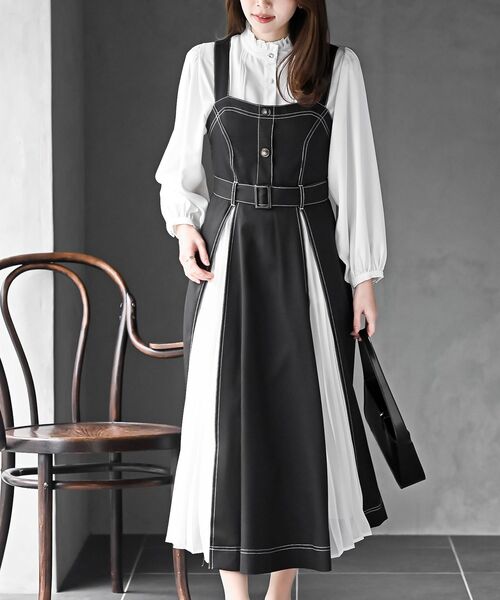 rps（アールピーエス）の「シフォンプリーツ切替ジャンスカ（ジャンパースカート・レディース・ネイビー/ブラック/ブルー・フリー）」の2枚目の写真