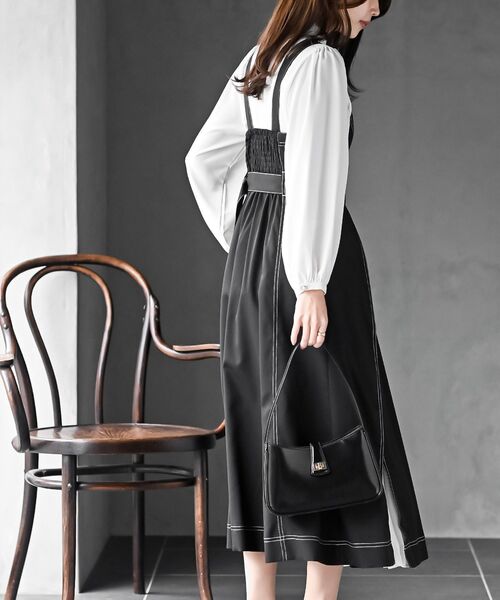 rps（アールピーエス）の「シフォンプリーツ切替ジャンスカ（ジャンパースカート・レディース・ネイビー/ブラック/ブルー・フリー）」の5枚目の写真