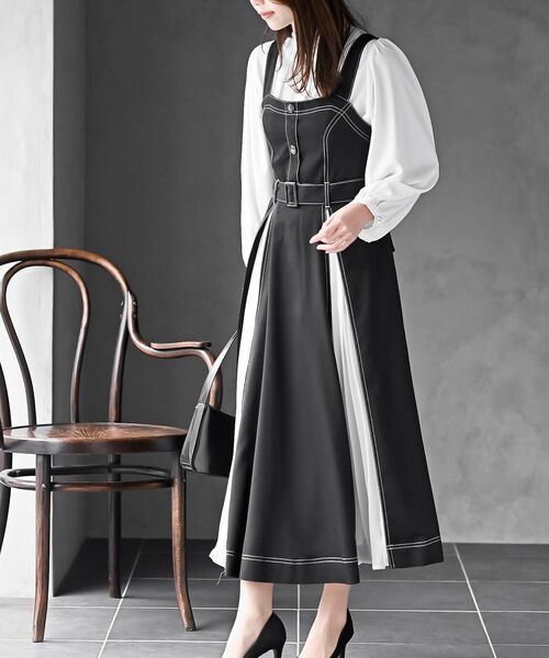 rps（アールピーエス）の「シフォンプリーツ切替ジャンスカ（ジャンパースカート・レディース・ネイビー/ブラック/ブルー・フリー）」の7枚目の写真