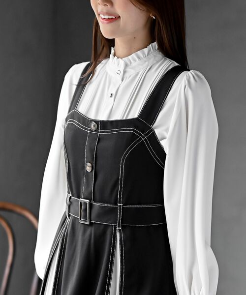 rps（アールピーエス）の「シフォンプリーツ切替ジャンスカ（ジャンパースカート・レディース・ネイビー/ブラック/ブルー・フリー）」の8枚目の写真