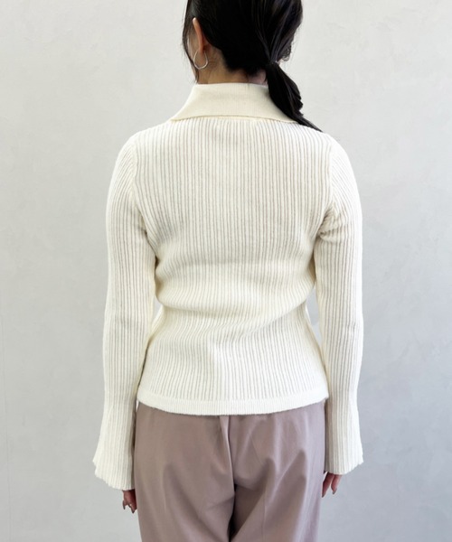 MISCH MASCH(ミッシュマッシュ)の「一部店舗限定 襟付きフレアスリーブリブニット(ニット/セーター・レディース・チャコールグレー/ホワイト・フリ-)」の14枚目の写真