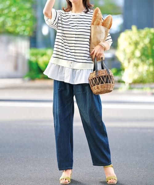 BELLUNA PLUS(ベルーナ)の「綿混素材ゆったりコクーンパンツ(その他パンツ・レディース・インディゴブルー/モスグリーン/グレイッシュベージュ・SMALL/MEDIUM/LARGE/X-LARGE)」の6枚目の写真