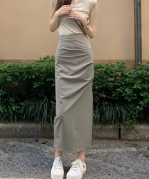 アシンメトリー タック スリット ロングスカート