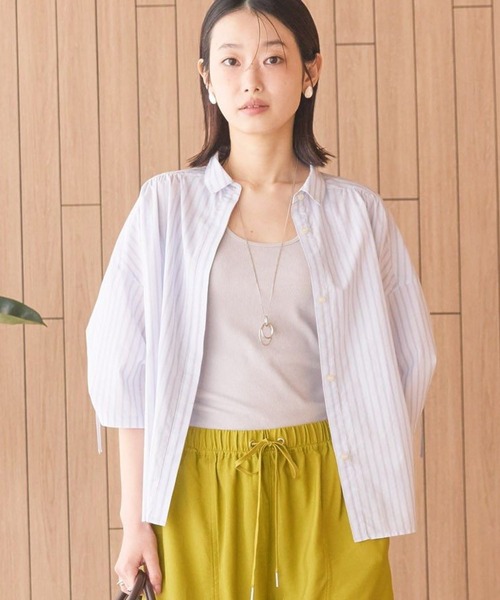 WEB限定】【接触冷感・UVカット】ギャザーリボンスリーブ半袖シャツ