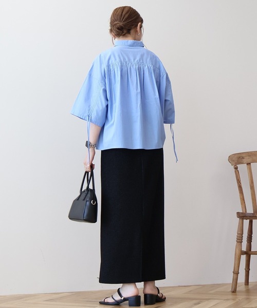 AMERICAN HOLIC(アメリカンホリック)の「【WEB限定】【接触冷感・UVカット】ギャザーリボンスリーブ半袖シャツ(シャツ/ブラウス・レディース・オフホワイト/サックスブルー/ストライプ・M/L)」の21枚目の写真