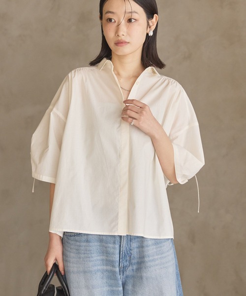 AMERICAN HOLIC(アメリカンホリック)の「【WEB限定】【接触冷感・UVカット】ギャザーリボンスリーブ半袖シャツ(シャツ/ブラウス・レディース・オフホワイト/サックスブルー/ストライプ・M/L)」の22枚目の写真