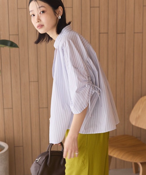 AMERICAN HOLIC(アメリカンホリック)の「【WEB限定】【接触冷感・UVカット】ギャザーリボンスリーブ半袖シャツ(シャツ/ブラウス・レディース・オフホワイト/サックスブルー/ストライプ・M/L)」の13枚目の写真