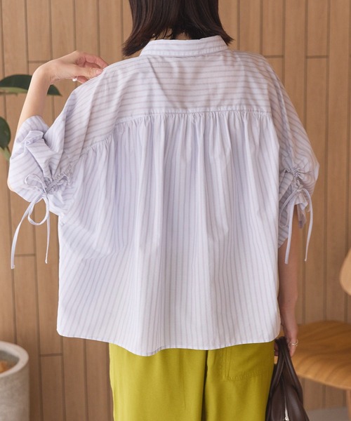 AMERICAN HOLIC(アメリカンホリック)の「【WEB限定】【接触冷感・UVカット】ギャザーリボンスリーブ半袖シャツ(シャツ/ブラウス・レディース・オフホワイト/サックスブルー/ストライプ・M/L)」の16枚目の写真