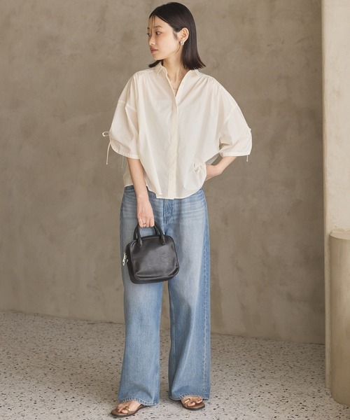 AMERICAN HOLIC(アメリカンホリック)の「【WEB限定】【接触冷感・UVカット】ギャザーリボンスリーブ半袖シャツ(シャツ/ブラウス・レディース・オフホワイト/サックスブルー/ストライプ・M/L)」の9枚目の写真
