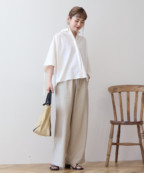 AMERICAN HOLIC(アメリカンホリック)の「【WEB限定】【接触冷感・UVカット】ギャザーリボンスリーブ半袖シャツ(シャツ/ブラウス・レディース・オフホワイト/サックスブルー/ストライプ・M/L)」の6枚目の写真