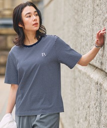 AIGLE(エーグル)の「2枚セット ワンポイントロゴ刺繍 2パックTシャツ 半袖 ブラック×ホワイト ブラック×ボーダー(Tシャツ/カットソー)」