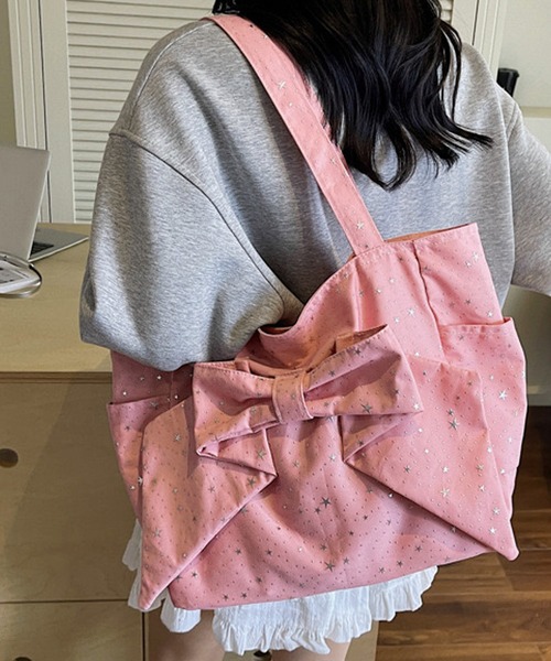 NANEA（ナネア）の「星柄ビッグリボントートバッグ（ショルダーバッグ・レディース・グレー/ブラック/レッド/ピンク・フリー）」の21枚目の写真