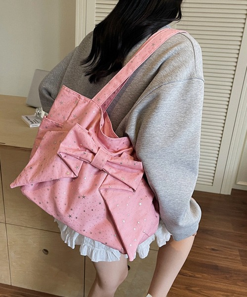 NANEA（ナネア）の「星柄ビッグリボントートバッグ（ショルダーバッグ・レディース・グレー/ブラック/レッド/ピンク・フリー）」の22枚目の写真