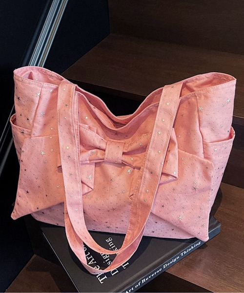 NANEA（ナネア）の「星柄ビッグリボントートバッグ（ショルダーバッグ・レディース・グレー/ブラック/レッド/ピンク・フリー）」の6枚目の写真