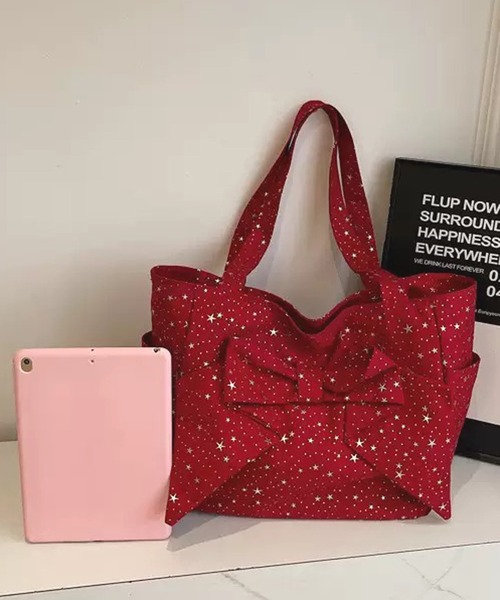 NANEA（ナネア）の「星柄ビッグリボントートバッグ（ショルダーバッグ・レディース・グレー/ブラック/レッド/ピンク・フリー）」の12枚目の写真