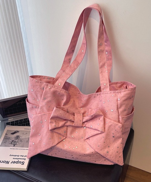NANEA（ナネア）の「星柄ビッグリボントートバッグ（ショルダーバッグ・レディース・グレー/ブラック/レッド/ピンク・フリー）」の13枚目の写真