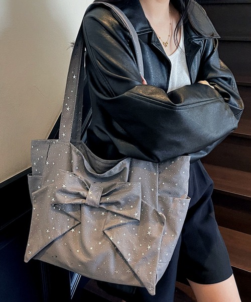 NANEA（ナネア）の「星柄ビッグリボントートバッグ（ショルダーバッグ・レディース・グレー/ブラック/レッド/ピンク・フリー）」の18枚目の写真