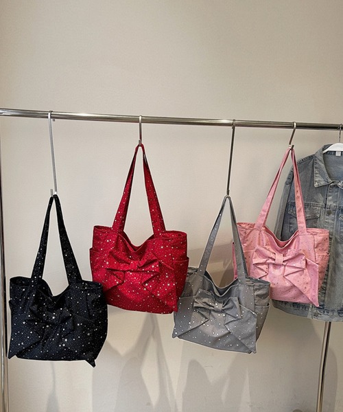 NANEA（ナネア）の「星柄ビッグリボントートバッグ（ショルダーバッグ・レディース・グレー/ブラック/レッド/ピンク・フリー）」の9枚目の写真